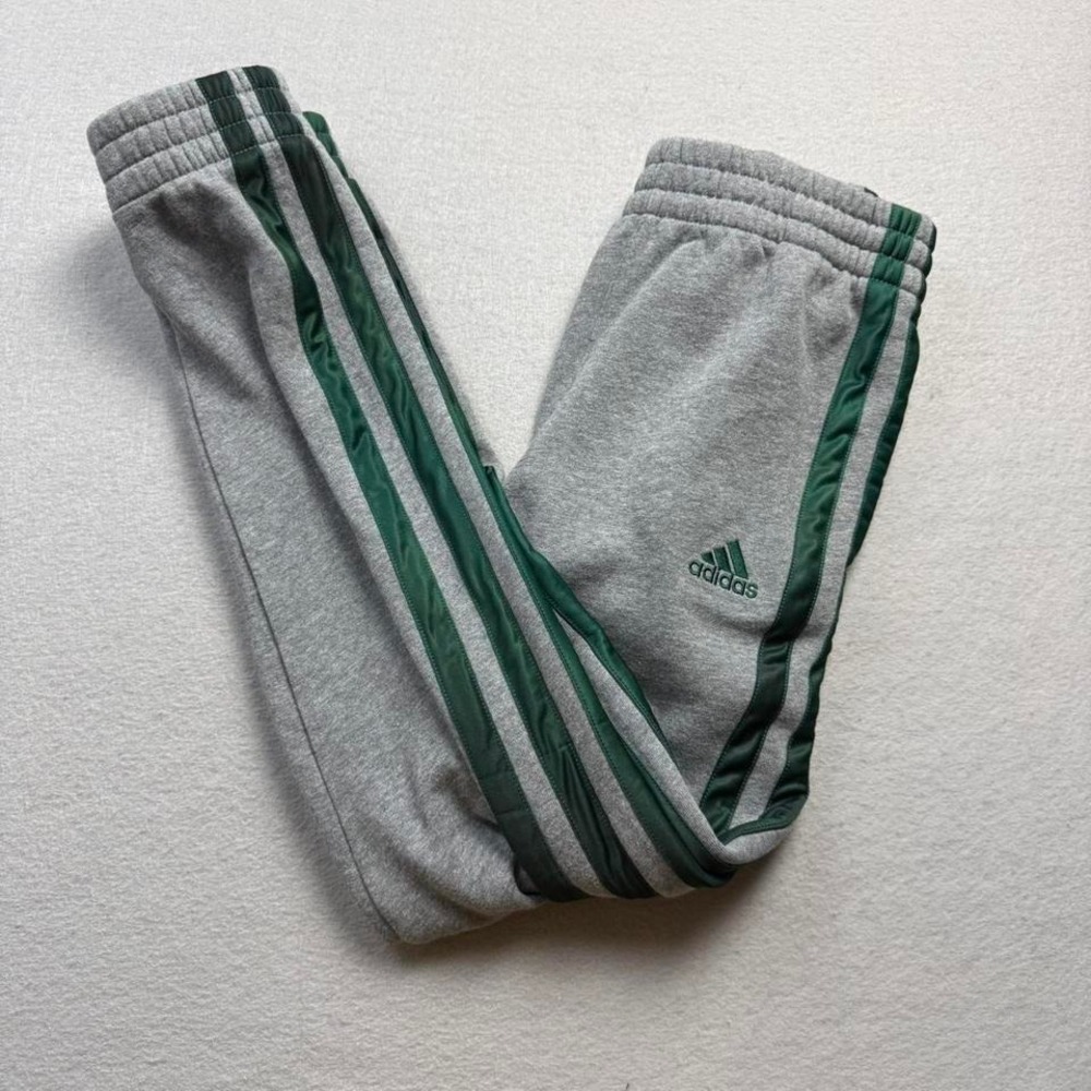 Adidas Grey Track Pants Green Stripe Athletic Joggers